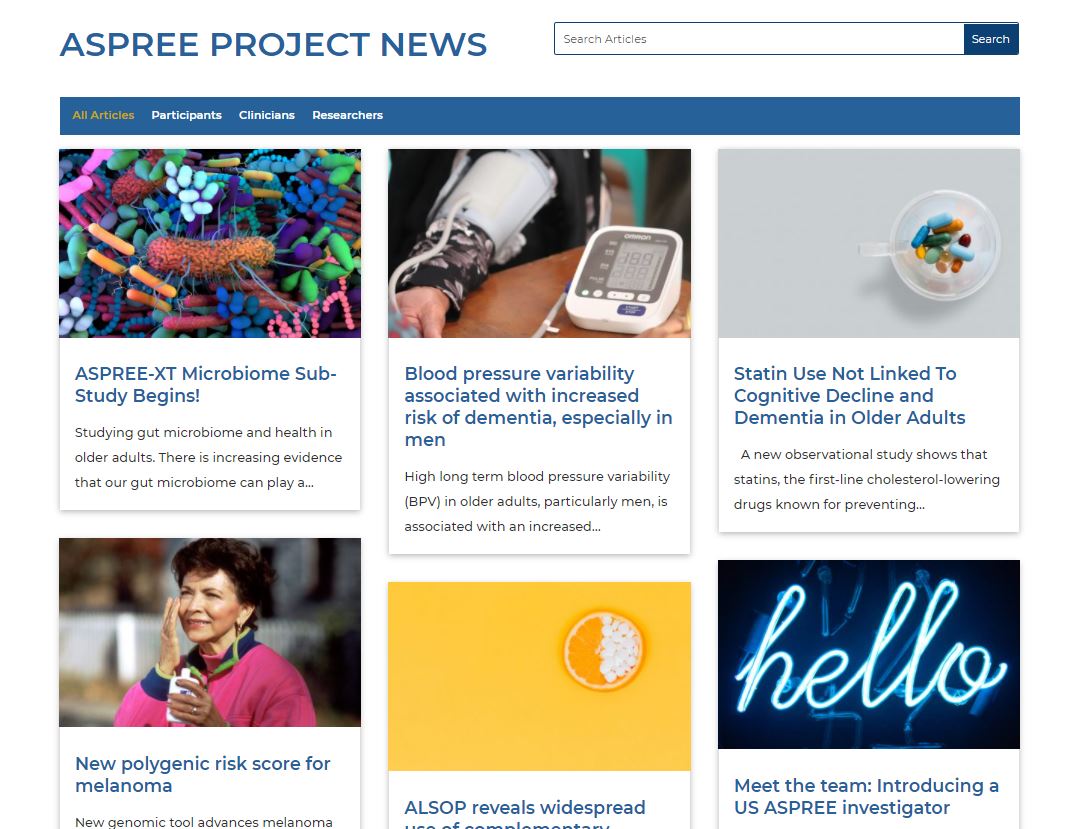 News posts Demo 2021 Example of ASPREE News Posts